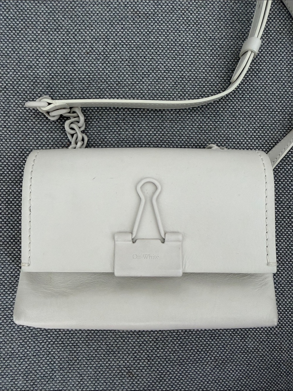 Off-White Mini White Leather Binder-Clip Crossbody